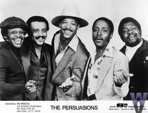 The Persuasions in the their prime, in the ’70s: Jayotis Washington, Jimmy Hayes, Jerry Lawson, Toubo Rhoad, “Sweet Joe” Russell